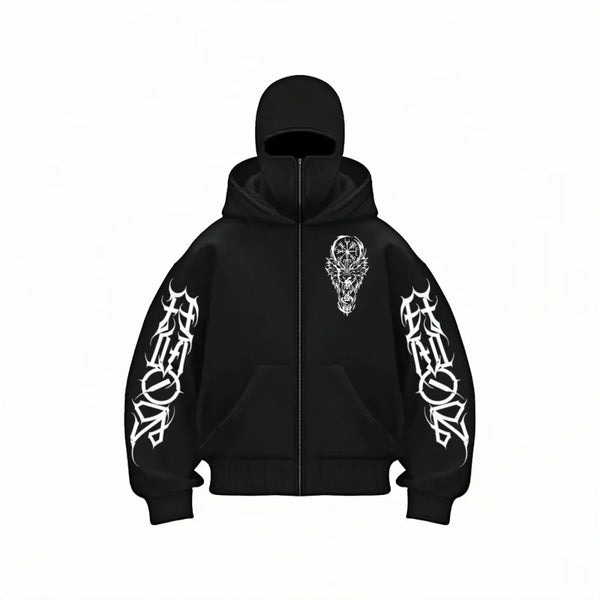 Alwanova Y2K Double-Hat Zip Hoodie